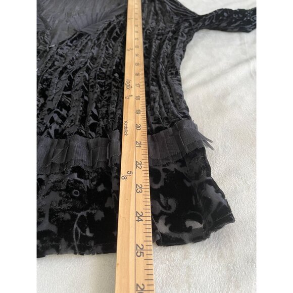 Crushed burnt Velvet Cardigan Whimsigoth Sheer Ruffle Trim & Button Front Size L - Picture 4 of 11